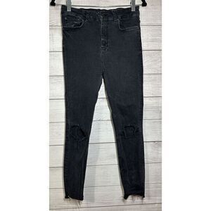 Zara Trafaluc Denim Collection Black Distressed Skinny Leggings Jean Sz 6 Womans